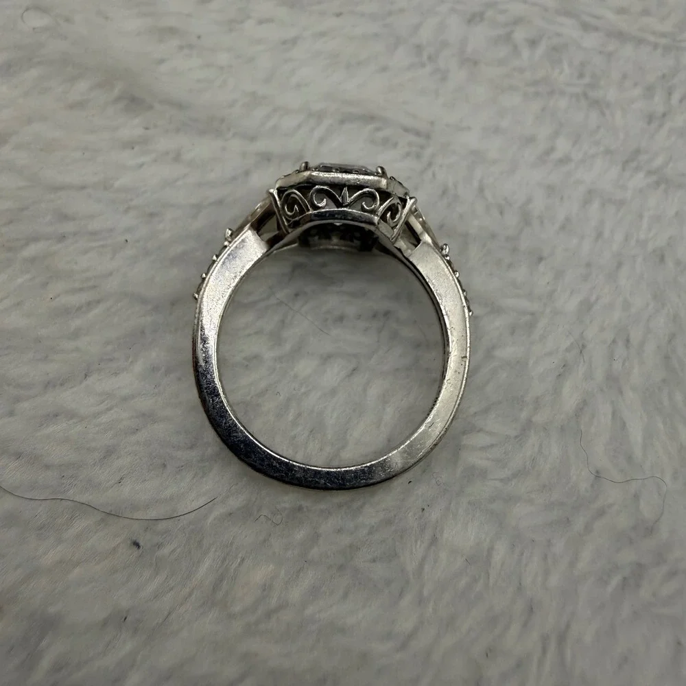 Vintage Diamonique Ring CZ Black Halo 925 Sterling Silver Size 8.25